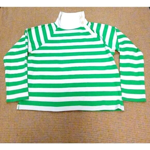 J crew womens xl soft longsleeve green and white mockneck top button - Picture 1 of 5